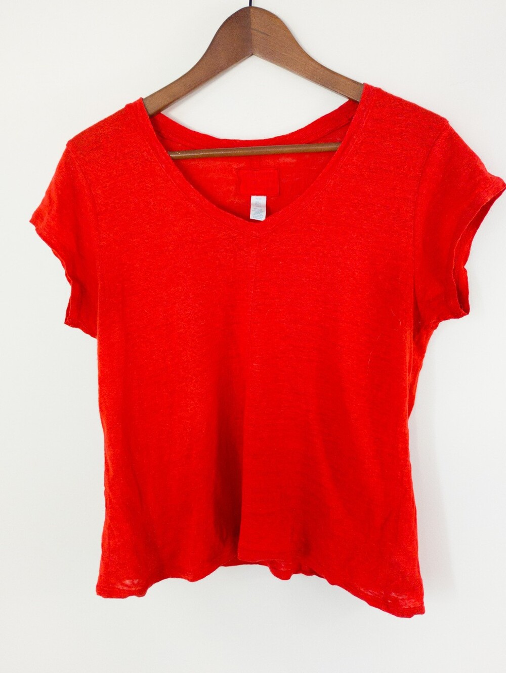 Sigrid Olsen 100% Linen V-Neck T-Shirt Red Size Large